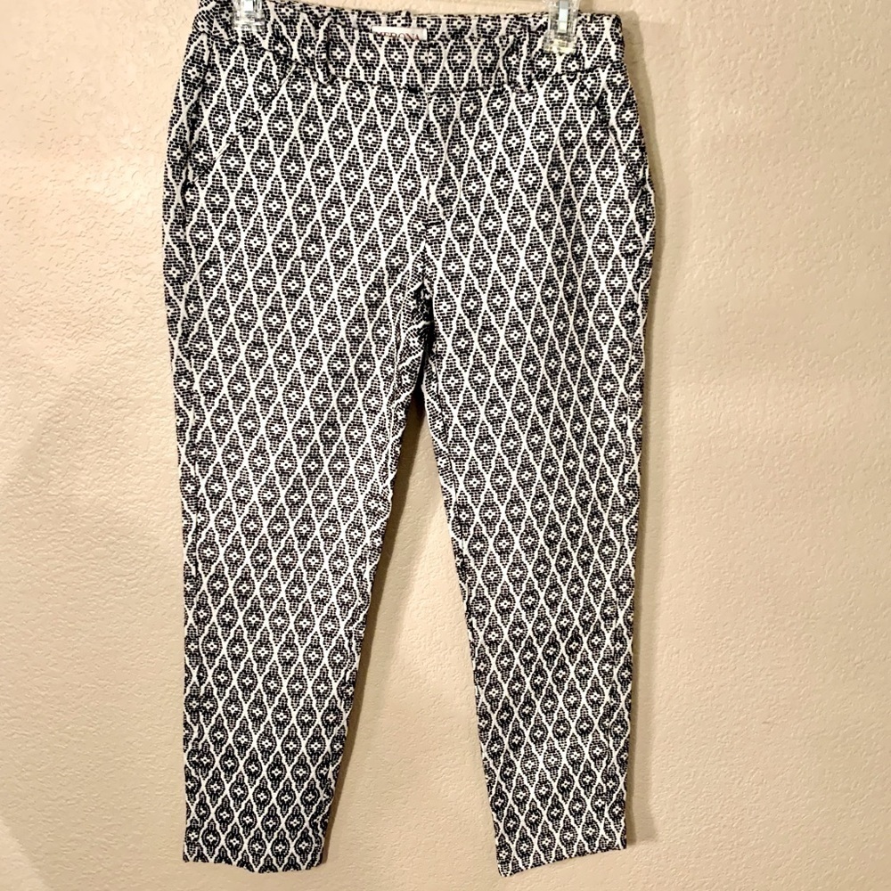 Merona Ankle Pants Sz 2 White Black Jacquard Pattern Cotton Business Casual